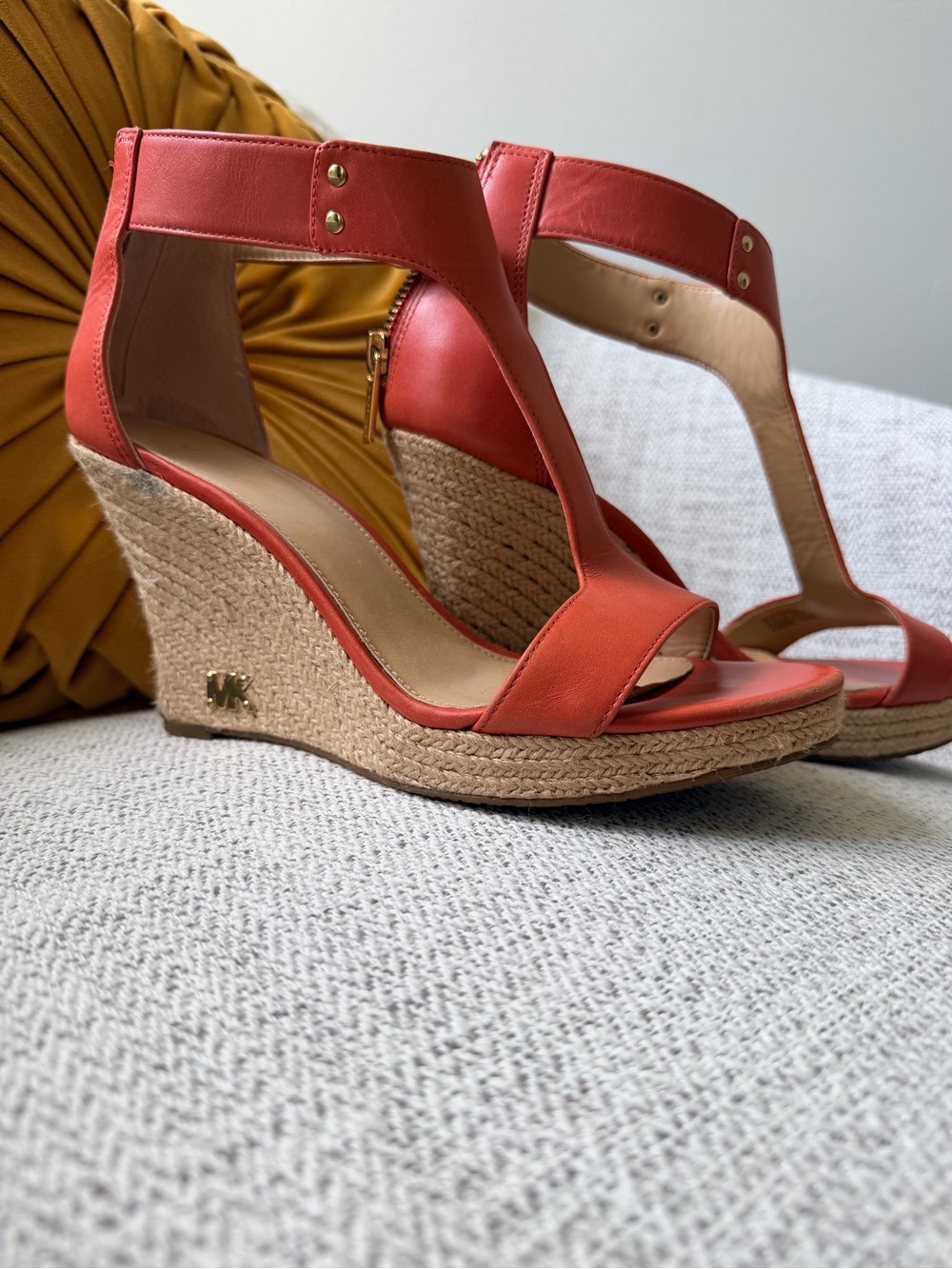 Michael Kors Coral Leather Espadrille Wedge Sandals